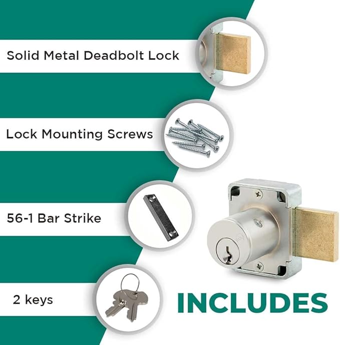 Olympus Lock 100DR Deadbolt Lock | 7/8” Chrome Key US26D | NATL KA101 Easily Rekeyable Cabinet Door Lock, Keyed Alike | Grade 1 Door Locks with Keys | Deadbolt Cabinet Locks | Cabinet Lock for Doors