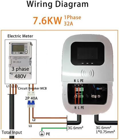 Smart EV Level 2 Charger, Electric Vehicle Charging Station, 110V-240V 32A Home Charger with LCD Display, Type 1 SAE J1772 Wall Connector, Hardwired Charger for Electric Car