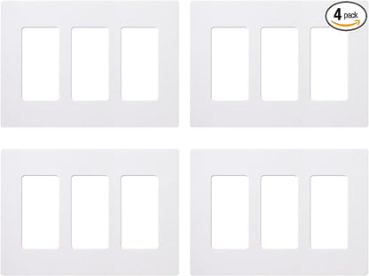 Lutron Claro Light Switch Cover Plate, 3 Gang Wallplate, for Decorator Light Switches, Rocker Light Switch Cover, Outlet Cover, Screwless Switch Plate Cover, Gloss, CW-3-WH-4, White, 4 Pack