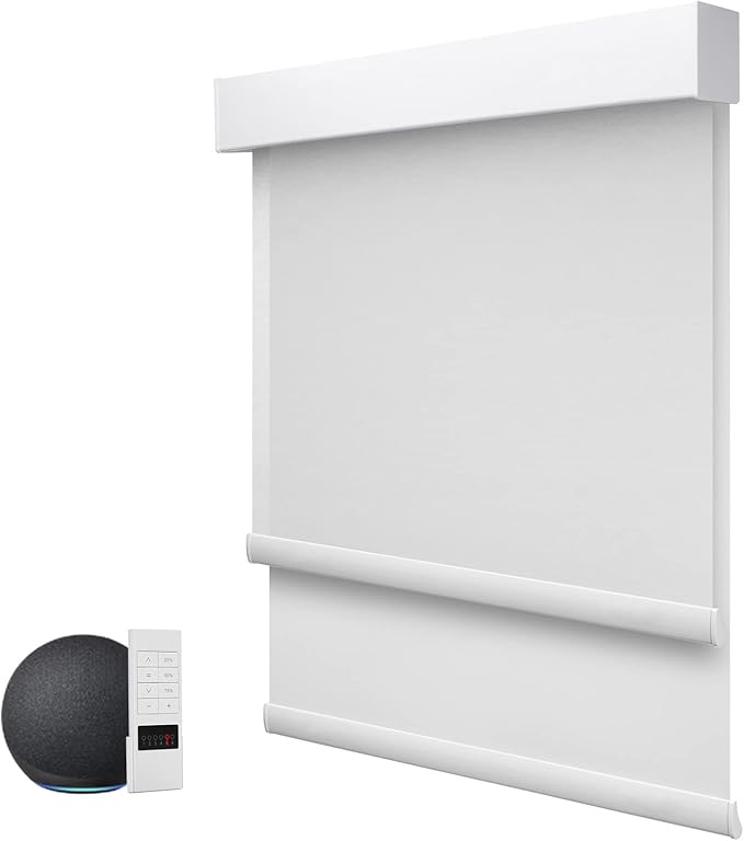 ZSTARR Motorized Day and Night Dual Smart Blind for Window with Valance Rechargeable Motor,Blackout Roller Shade Custom Size,with Valance Suitable for Home,Office (Full Blackout Pure White)