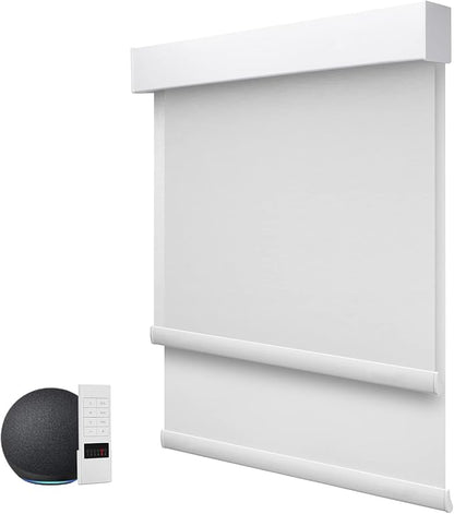 ZSTARR Motorized Day and Night Dual Smart Blind for Window with Valance Rechargeable Motor,Blackout Roller Shade Custom Size,with Valance Suitable for Home,Office (Full Blackout Pure White)