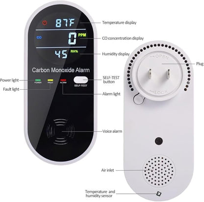 Carbon Monoxide Detectors, Carbon Monoxide Detector Plug in with Temperature Humidity Sensor Built-in, CO Level Monitor Alarm with Clear LCD Display Sound & Light Warning for Home/Hotel/RV