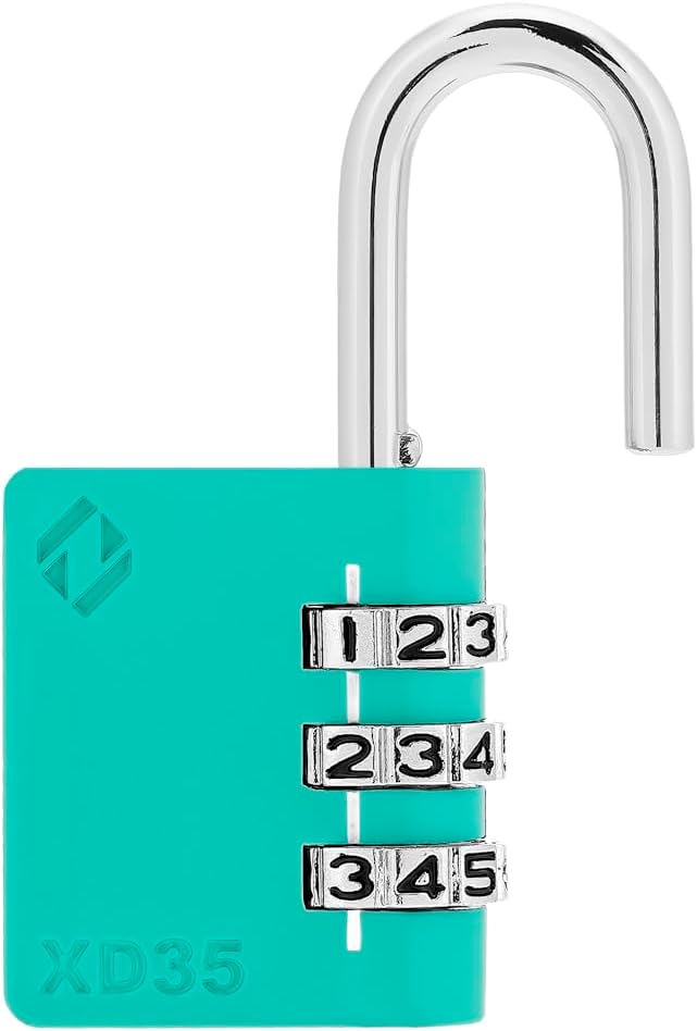 XD35 Combination Lock, 3-Digit Padlock for School, Gym, Sports Locker Lock, Fence, Toolbox, Case, Outdoor, Hasp Storage (1-Pack, Emerald)