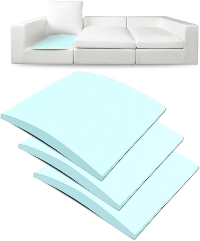 Couch Cushion Supports for Sagging Seat 22'' x 22'' High Density 40D Curved Foam Sofa Cushion Support Under The Saggy Pads Firmer Foam Lifters for Saggy Couch Set of 3 (Blue, 22''*22'')