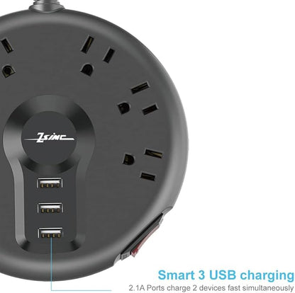 Power Strip, 6 Outlets and 3 USB Ports 6.5FT Long Extension Cord, Circle Socket Overload Surge Protector, 100% Copper Core, Flat Plug Charging Station Compact for Office, Home, Travel (Black)