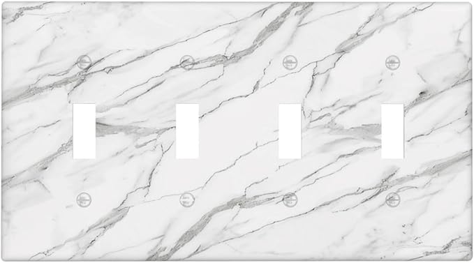 Decorative Light Switch Cover Plate Modern Grey Marble Texture 4 Gang Wall Plates for Electrical Outlets Quad Toggle Switch Plate Covers Outlet Covers Faceplate for Bedroom Home Decor