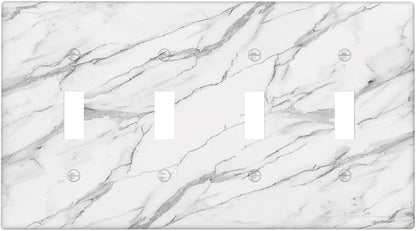 Decorative Light Switch Cover Plate Modern Grey Marble Texture 4 Gang Wall Plates for Electrical Outlets Quad Toggle Switch Plate Covers Outlet Covers Faceplate for Bedroom Home Decor