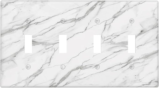 Decorative Light Switch Cover Plate Modern Grey Marble Texture 4 Gang Wall Plates for Electrical Outlets Quad Toggle Switch Plate Covers Outlet Covers Faceplate for Bedroom Home Decor