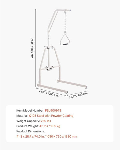 VEVOR Trapeze Bar for Bed Mobility, Bed Trapeze with Clamps and Floor Stand, 250LBS Weight Capacity Pull Up Assist for Elderly, Patients & Disabled, Suitable for Home Care, Hospital, Nursing Home