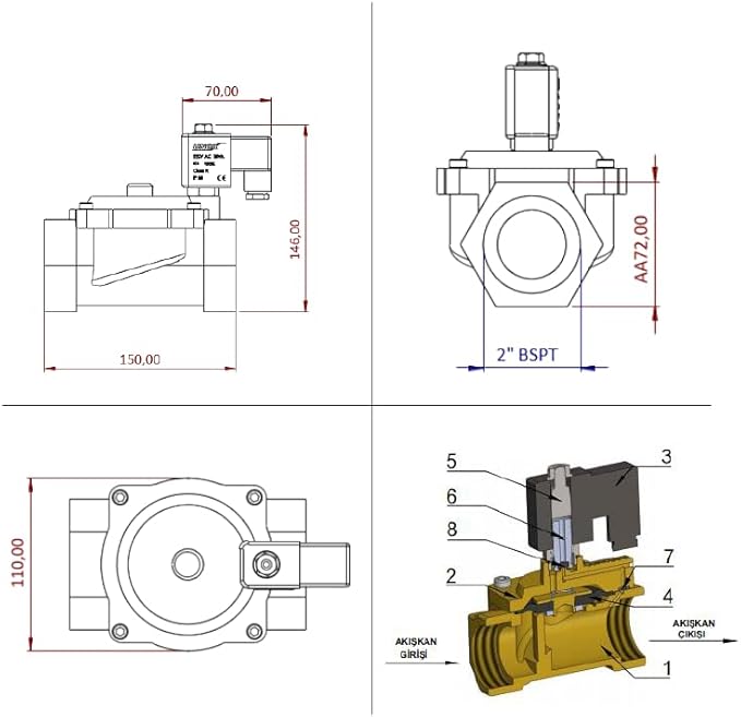 UNOX 2 inch NPT Solenoid Valve 12V DC, Brass Control Valve Normally Closed - 7-232 PSI Multi-Purpose Reliable Control Valve for Water, Air, and Gas - Solenoid Valves
