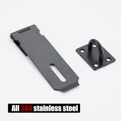 JQK Door Hasp Latch Lock, 5 Inch 304 Stainless Steel Safety Packlock Clasp Thickness 1.9 mm, Matte Black 4 Pack, DL130-PB-P4