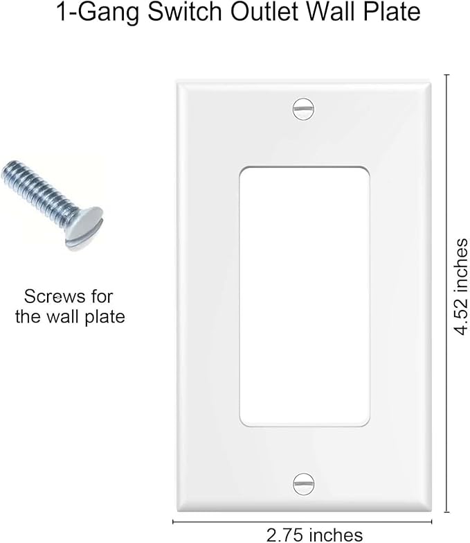 Decorator Wall Plates 1-Gang Switch Outlet Electrical Cover Plate Unbreakable Thermoplastic Faceplate for Light Receptacle Outlet Switch, White (10 Pack)