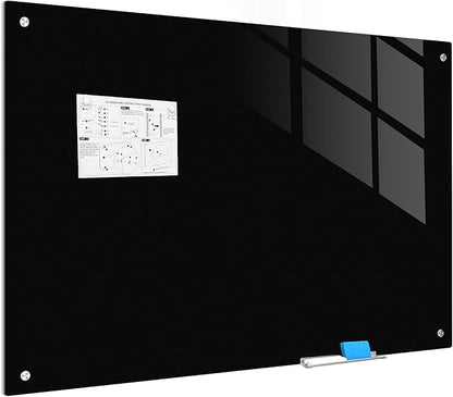 Magnetic Glass Writeboard 48"x36" Premium Tempered Dry Erase Boards Wall Mounted Frameless Whiteboard Bulletin Message Boards (Black)