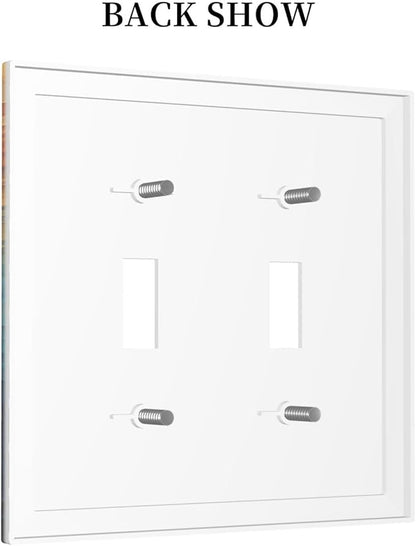 Abstract Colorful Modern Luxury Rainbow 2 Gang Double Toggle Light Switch Cover Decorative Switchplate Electrical Wall Plates Faceplate for Bathroom Bedroom Decor 4.9 X 5 IN