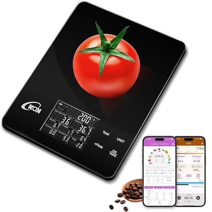 KOK Smart Food Scale with 30 Nutritional Calculator, Coffee Timer Function APP, Track Calorie, Macro, Carb for Weight Loss Keto and Diabetic, Espresso Scale Weight Grams and Ounces 5 Unit 1g/0.05oz