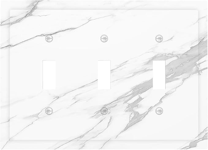 Decorative Switch Plates Modern White Gray Marble 3 Gang Wall Plate Triple Toggle Light Switch Cover Faceplate Electrical Wall Panels for living Room Bathroom Decor