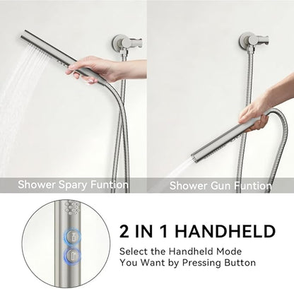 Shower Systems Shower Faucet Sets STARBATH 3 Way 12+6" Round Dual Rainfall Shower Head with Handheld Spray, Ceiling Mounted Rain Shower Valve with 5 Diverter and Trim Kit Complete, Brushed Nickel