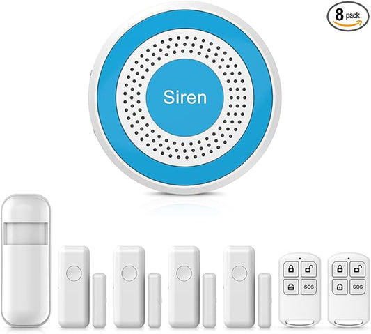 WiFi Door Alarm System, Wireless Alarm System 8 Piece Kit with Phone APP Alert Siren Door Window Sensor Motion Sensor