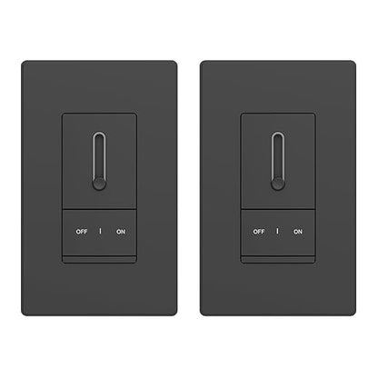 ELEGRP Slide Dimmer Switch for Dimmable LED, CFL and Incandescent Light Lamp Bulbs, Single Pole or 3-Way, Full Control with Preset, Rocker Paddle, Wall Plate Included, UL Listed (2 Pack, Matte Black)
