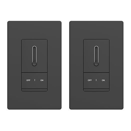 ELEGRP Slide Dimmer Switch for Dimmable LED, CFL and Incandescent Light Lamp Bulbs, Single Pole or 3-Way, Full Control with Preset, Rocker Paddle, Wall Plate Included, UL Listed (2 Pack, Matte Black)