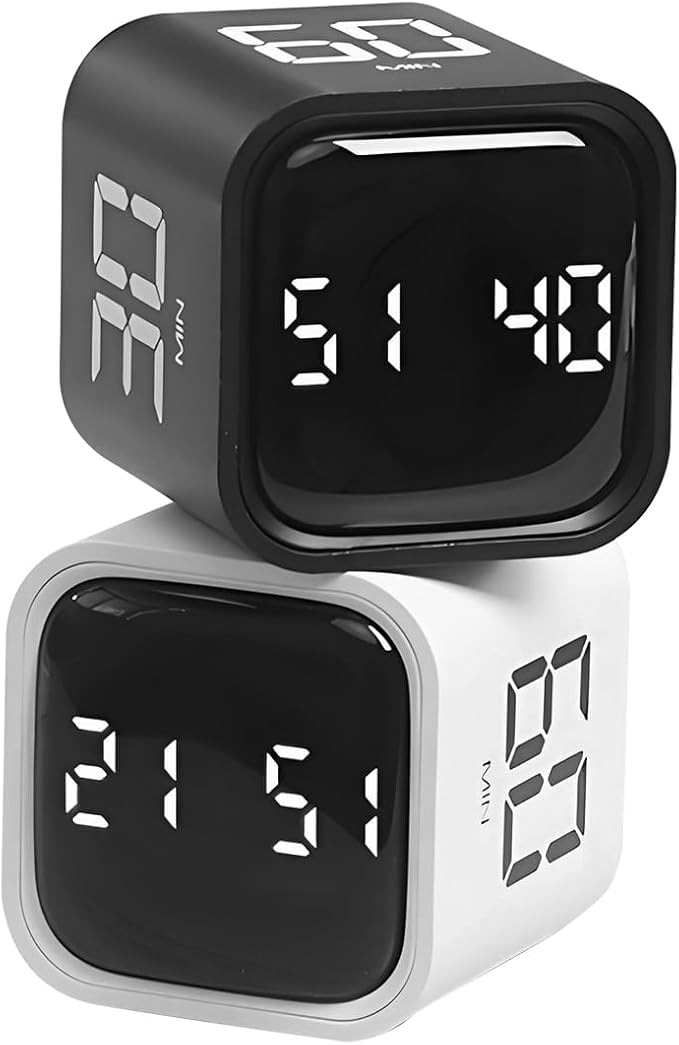 Pomodoro Timer, Cube Productivity Timer with Adjustable Sound and Vibration Alert, Ideal for Work, Office, ADHD, Study, and Tasks - 5/10/30/60 Minutes & Custom Countdown - Black