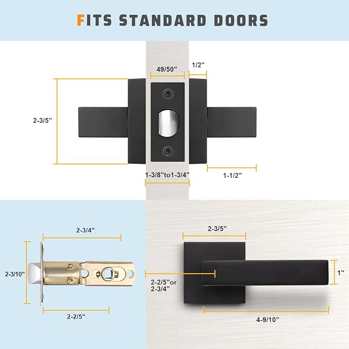 KNOBWELL 3 Pack Black Interior Door Handles Heavy Duty Door Levers Passage Door Handle Set Durable Door Hardware, Left or Right Handing, Door Handle Set 2.07 lb One Lever