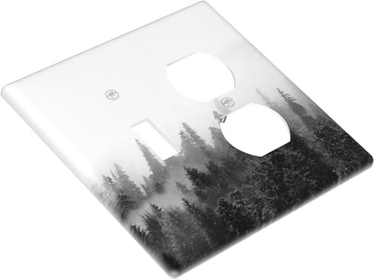 Wallplates Fores Black White Landscape Misty Woods 1 Toggle 1 Duplex Switch Plate Electrical Gfci Faceplate Decorative Light Switch Covers For Farmhouse Cabin Decor