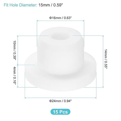 uxcell 15Pcs Silicone Hole Plug, Waterproof Round Rubber Stoppers Bottle Seal Plug Tube Pipe End Cap for 15mm/0.59" Hole for Bathtub Bottle, White