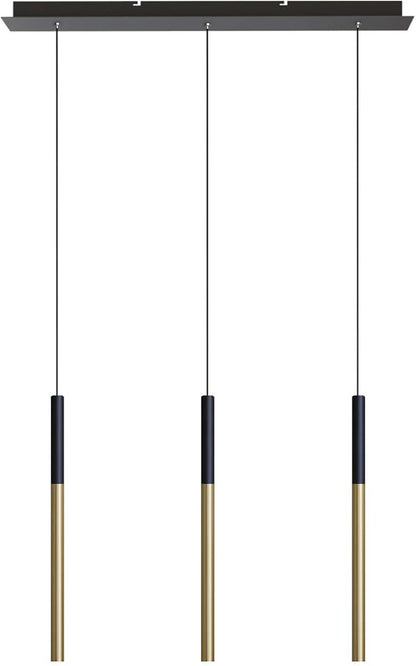 ALTAIR 3 Mini Pendant Lighting Black-Brass - LED Hanging Light Fixture for Kitchen Island, Bar, Foyer - Cluster Pendants - Dimmable, Adjustable Wire, Lamp Bulb Included