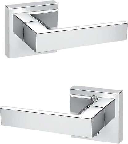 KNOBWELL 1 Pack Polished Chrome Door Handle Square Doorknob with Lever Interior Door Lever for Closet Hallway