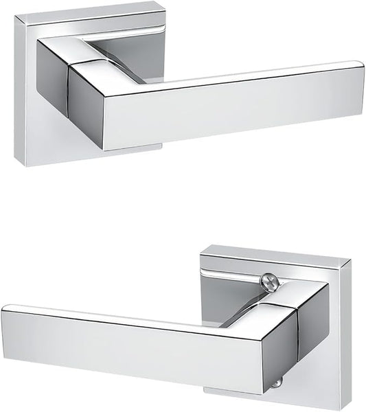KNOBWELL 1 Pack Polished Chrome Door Handle Square Doorknob with Lever Interior Door Lever for Closet Hallway