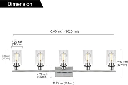 MELUCEE Modern Vanity Lights for Bathroom 5 Lights Chrome Finish with Clear Glass Shade, Contemporary Metal Wall Light Fixtures for Dressing Table Mirror Cabinets (Patent No.: US D963914 S)