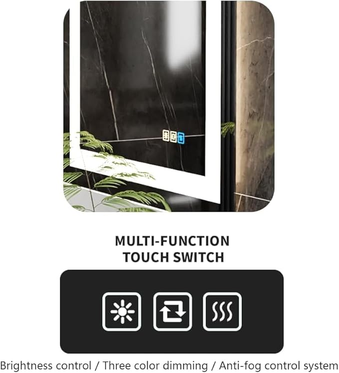 36 * 28inches LED Mirror, Smart Bathroom Mirror with Lights, Anti-Fog, Tempered Glass, 3 Colors Dimmable, Front and Backlit, CRI 90+, Wall Mounted, Memory