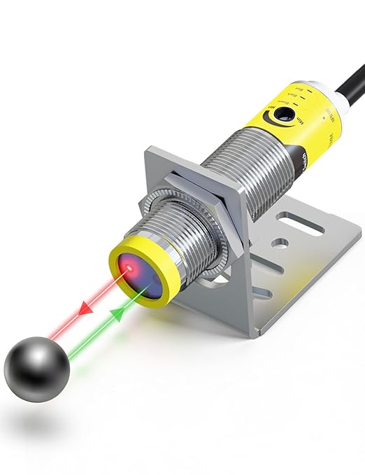 DIHOOL Photoelectric Proximity Sensor, Laser Motion Switch,IP65 Waterproof, Normally Open NPN NO, M16, 3 Wires,12V/24V Input(10-30VDC), Detection Distance Adjustable from 3cm to 80cm