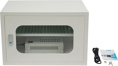 20 Device Charging Station Cabinet with Lock - 200W Multi-Port US Outlet for Phones & Tablets - Wall Mount/Desktop Secure Charging Locker for Schools, Gyms, Hotels - Tempered Glass Door (5V/2A Port)