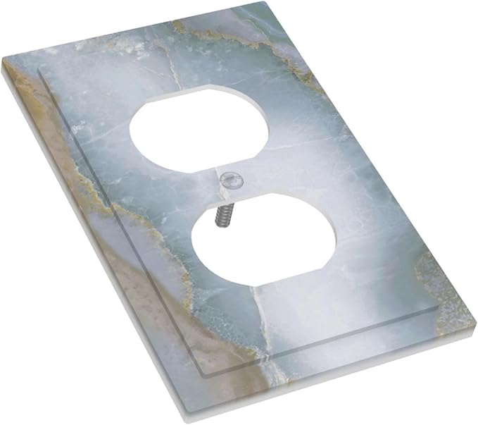 Outlet Covers Colored Art Marble Golden Line 1 Gang Duplex Light Switch Cover Decorative Switch Plates Electrical Receptacle Faceplate Wall Plate For Bathroom Kitchen Decor