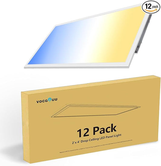 12 Pack 2x4 LED Flat Panel Lights - Drop Ceiling Light Fixture 5000K 4000K 3000K Selectable & 0-10v Dimmable, 50W 24x48 LED Light Fixture, 100-277Vac, ETL Listed