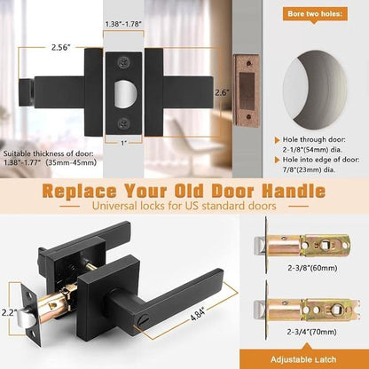 Probrico Interior Black Door Handle, Heavy Duty, Flat Square Privacy Door Handles, Keyless Door Levers Lockset for Bedroom and Bathroom (2 Pack, Modern)