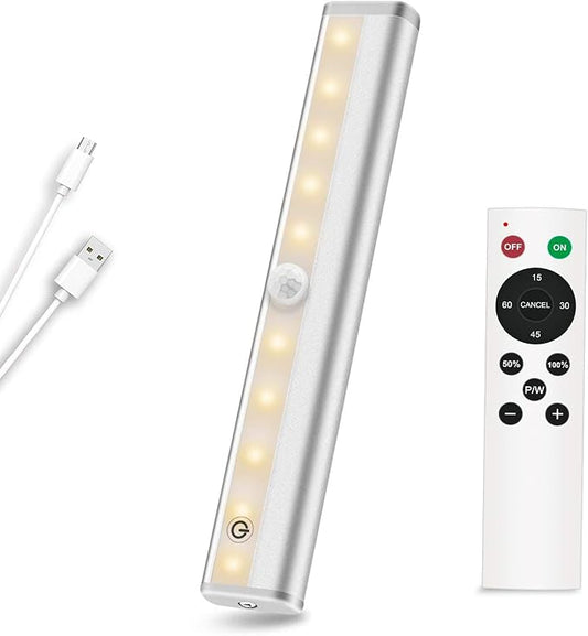 Diomart LED Closet Light 20-LED Rechargeable Remote Control Light Under Cabinet Lighting Wireless Stick-Anywhere Night Light Bar with Touch Control for Stairs, Wardrobe, Kitchen, Hallway (1 Pack)