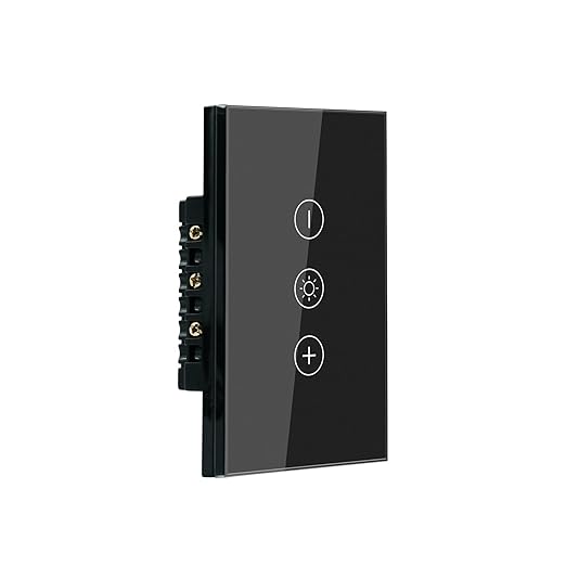 Smart Dimmer Switch Neutral Wire Required, 2.4GHz WiFi Dimmer Light Switch with Remote Voice Control, Tempered Glass Panel, Compatible with Alexa and Google Home, Black WiFi Dimmer