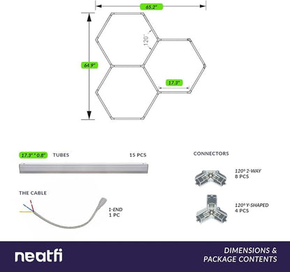 Neatfi LED Hexagon Garage Lights, 9,000 Lumens, 6500K, 90W, Hexagon Lights for Garage, Car Detailing, Auto Shops, Barber Shop, Basements, Warehouses, Beauty Salon, & Gyms (Cool White, 3 Hex)
