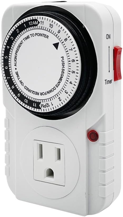 Generic 120V Mechanical Timer with Single Outlet for Aquarium, Grow Light, Hydroponics, Indoor Lighting, Home Appliances, White, TM-M1/120
