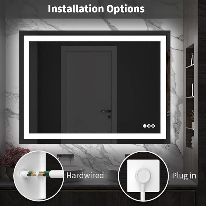 Amorho LED Bathroom Mirror, 38'' X38'' with Front and Backlit, Stepless Dimmable Wall Mirrors with Anti-Fog, Shatter-Proof, Memory, 3 Colors, Double LED Vanity Mirror