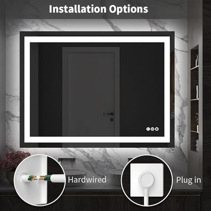 Amorho LED Bathroom Mirror 40'' X30'' with Front Light and Backlit, Stepless Dimmable Wall Mirrors with Anti-Fog, Shatter-Proof, Memory, 3 Colors, Double LED Vanity Mirror (Horizontal/Vertical)