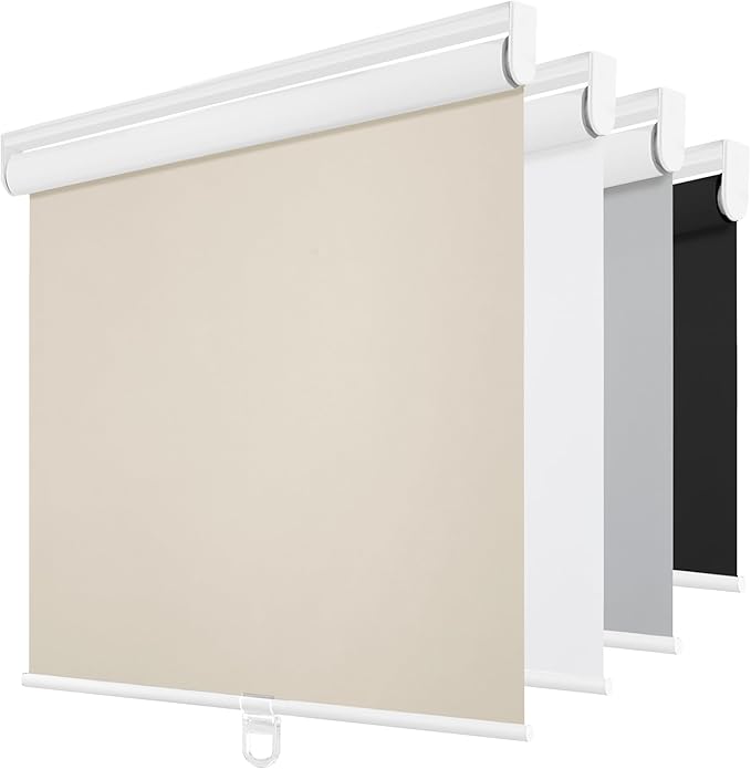 ChrisDowa Cordless Blackout Roller Shades for Windows, Thermal Insulated UV Protection Pull Down Shades, Total Blackout Window Blinds for Home, Office, Bedroom, Door (67" W x 72" H, Beige)