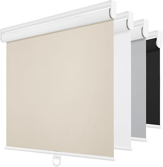 ChrisDowa Cordless Blackout Roller Shades for Windows, Thermal Insulated UV Protection Pull Down Shades, Total Blackout Window Blinds for Home, Office, Bedroom, Door (67" W x 72" H, Beige)