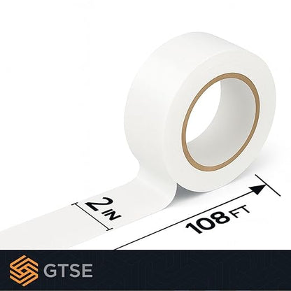 GTSE 2 inch x 108 ft White PVC Vinyl Floor Tape, Safety Marking Tape, 6 mil Thick, Suitable for Dance Floors, Gyms, Warehouses, Sports Facilities