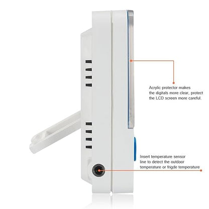 Nithing Fridge Freezer Thermometer Max/Min Memory High & Low Temperature Alarms Settings with LED Indicator Digital Refrigeration Thermometer with Magnetic,Stander