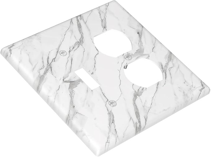 Decorative Outlet Covers Modern Grey Marble Texture 2 Gang Light Switch Cover Plate Single Toggle Duplex Wall Plates for Electrical Outlets Switch Plate Covers for Bedroom Kitchen Decor