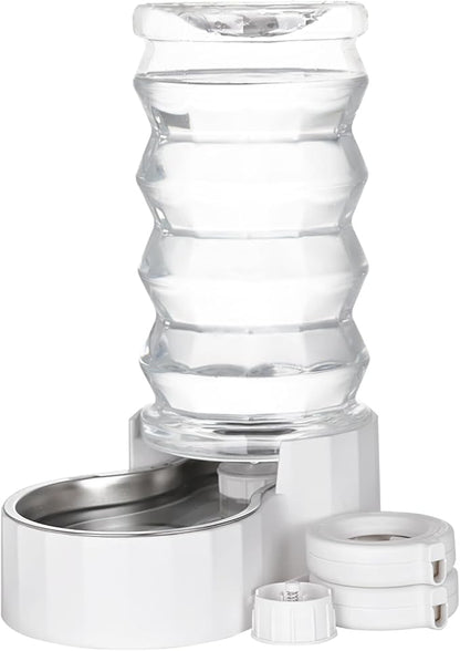 RIZZARI Large Gravity Water Dispenser: 8L Automatic Water Feeder with Stainless Steel Bowl - Two Caps and Filters for 30-60 LB Dogs with Spinal Issues - for Living Room Garage